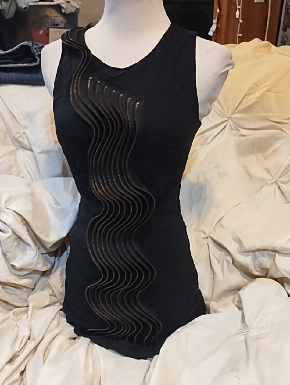 Forever 21 Black Sleeveless Tank Dress with Sculptural Wave Detail Of Zippers